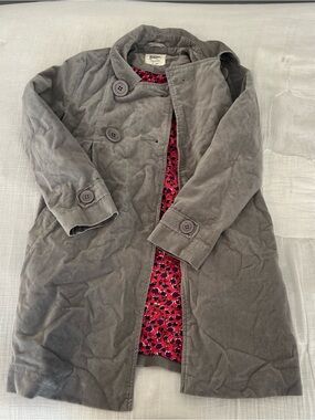 Boden Gray Velvet Trench Coat with Red Floral Lining